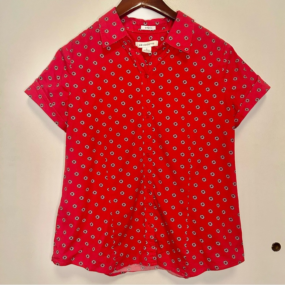 Vintage Liz Claiborne cotton stretch button down with sleeve detail floral M